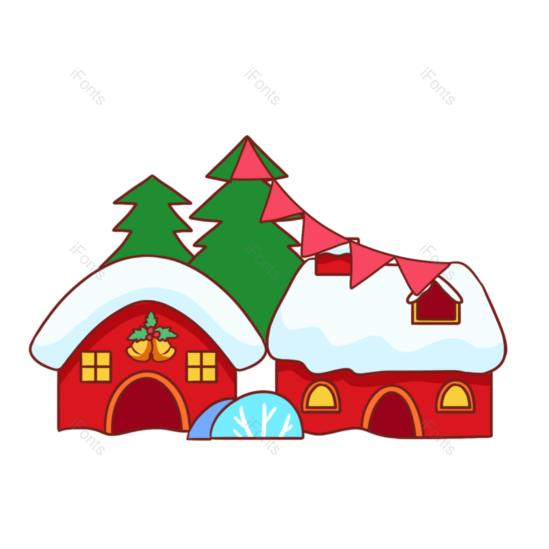 树木图片,房子元素,冬天PNG,圣诞节免抠素材