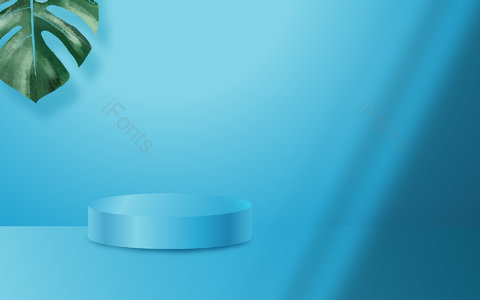 蓝色背景 树叶 光影 光效 台柱 产品展示 电商背景 618