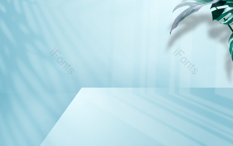 蓝色背景 光影背景 光效 空间感 产品展示 树叶 场景