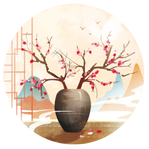 中国风 古风 桃花 花瓶 水墨  树枝