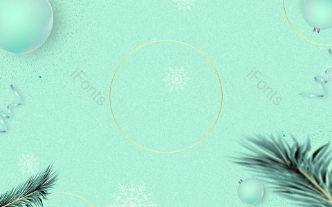 绿色背景 圣诞节 平安夜 圣诞球 金色圆圈 树叶 立体球 斑点