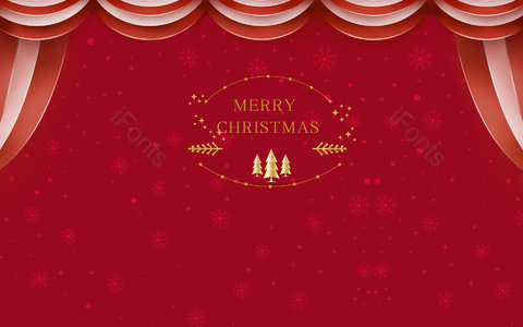 红色背景 圣诞节 平安夜 感恩节 圣诞树 松树 帷幕 星光