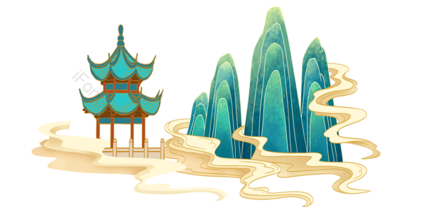 插画 凉亭 传统 国潮