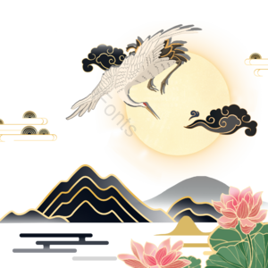 中国风 国潮 节日 建筑 插画 手绘花 山峰 节日元素