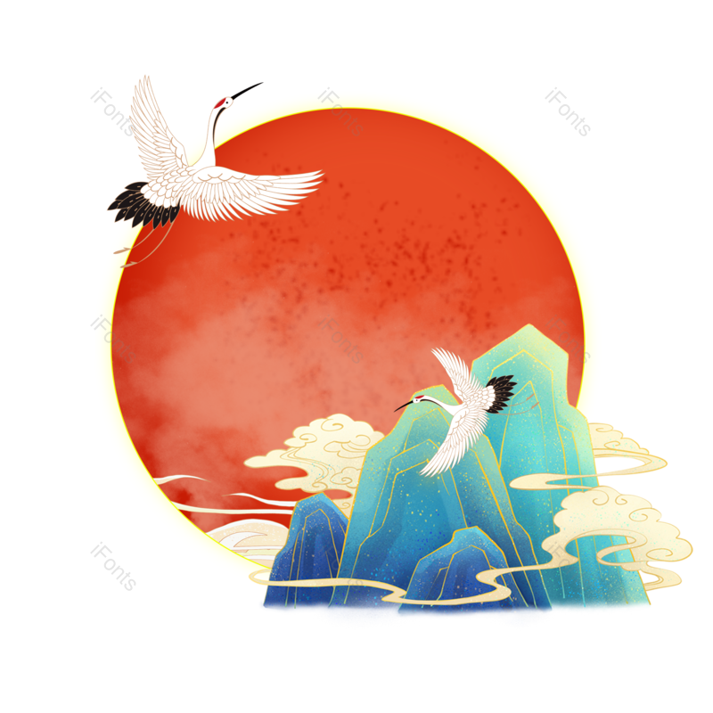 装饰图片,祥云元素,复古PNG,仙鹤免抠素材