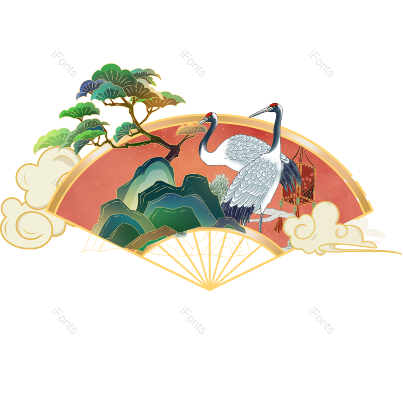 装饰图片,祥云元素,复古PNG,仙鹤免抠素材