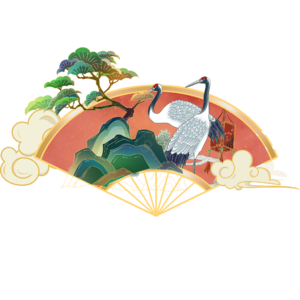 仙鹤 国潮 扇面 祥云 松树 背景 装饰 扇子