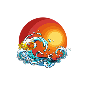 手绘鱼 鲤鱼 海浪 太阳 大海