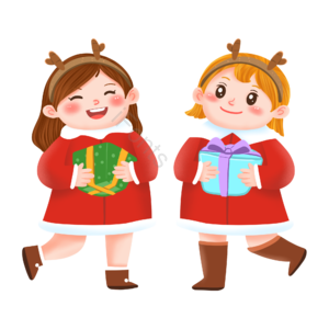 卡通 手绘风 卡通女孩 互送礼物 女孩设计元素 元素