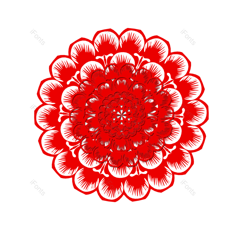 窗花图片,剪纸元素,新年剪纸PNG,花朵免抠素材
