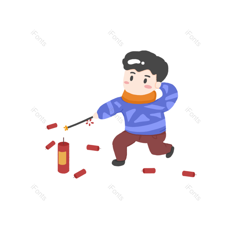 放烟花图片,设计元素元素,卡通男孩PNG,新年免抠素材