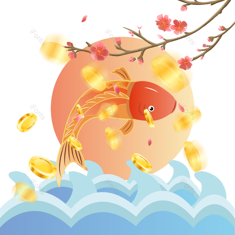 中国风图片,插画元素,树枝PNG,水波纹免抠素材