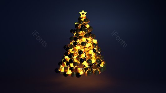 圣诞节 发光体 圣诞树 C4D 建模 黄色背景 海报背景