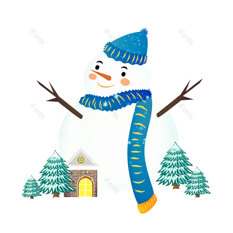 雪景图片,雪人元素,手绘PNG,免抠素材