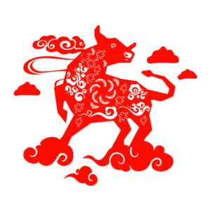新年 剪纸艺术 牛 腾云驾雾 红色 喜庆 元旦节 元旦