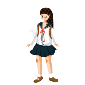 手绘 卡通 背书包的小女孩 女孩设计元素 女孩 元素