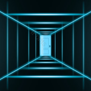 门 发光线条 空间 透视 立体感 室内 背景 黑色