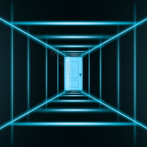 门 发光线条 空间 透视 立体感 室内 背景 黑色