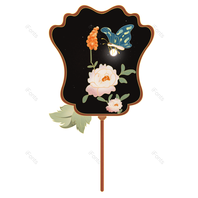中国风图片,花纹元素,花卉PNG,扇子免抠素材
