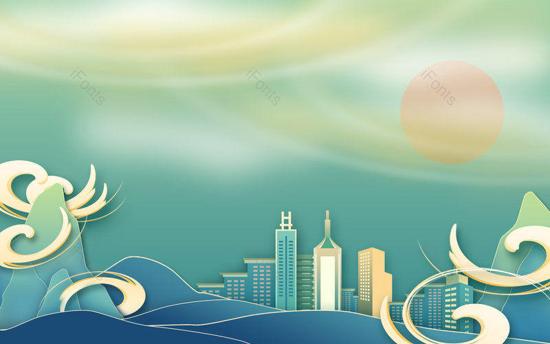 原创大气国潮风仙鹤祥云城市背景,插画/手绘图，插画/手绘图库，插画/手绘图下载,插画/手绘