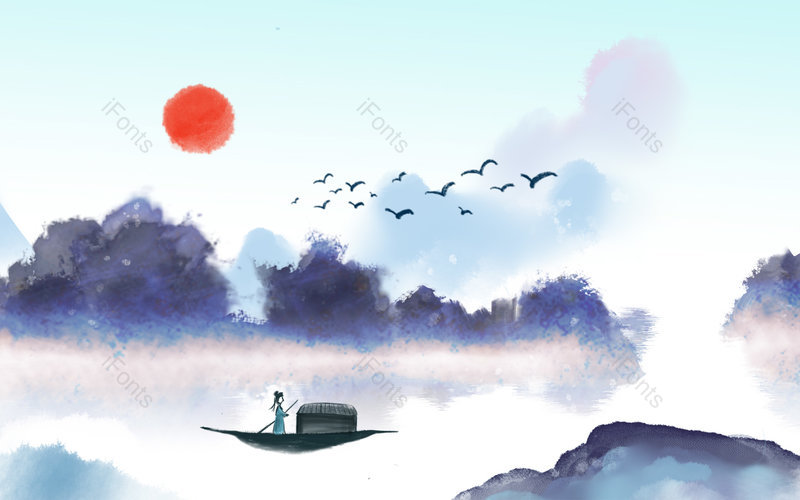 古风水墨山水中国风山水背景图片,插画/手绘图，插画/手绘图库，插画/手绘图下载,插画/手绘