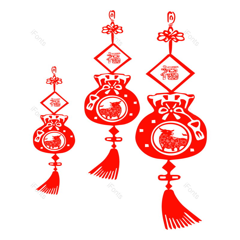 传统图片,福袋元素,剪纸风格PNG,新年免抠素材