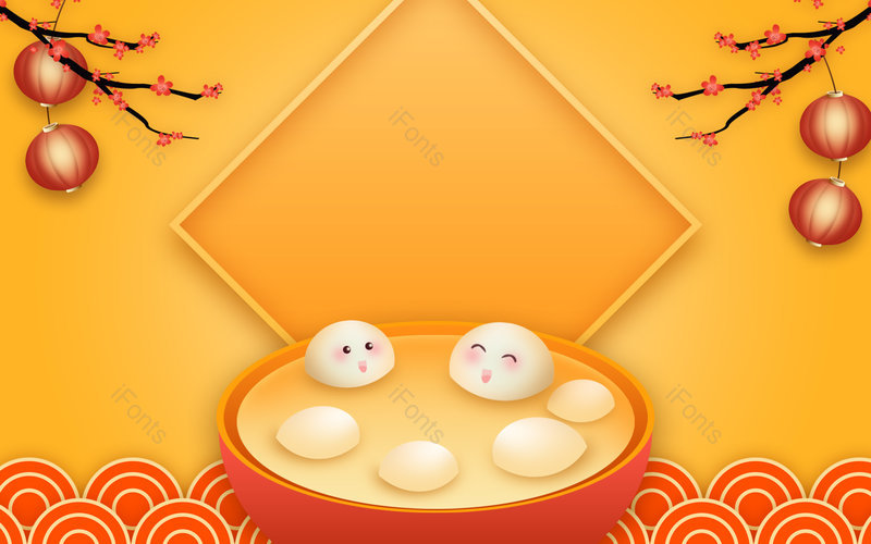 简约中国风卡通可爱元宵节汤圆背景,插画/手绘图，插画/手绘图库，插画/手绘图下载,插画/手绘