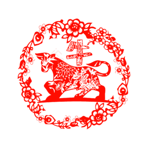 新年 牛年 剪纸风格 红色 喜庆 春节