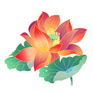 莲花 莲叶 卡通手绘 渐变 古风