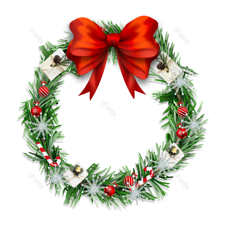花环图片,蝴蝶结元素,树枝PNG,雪花免抠素材