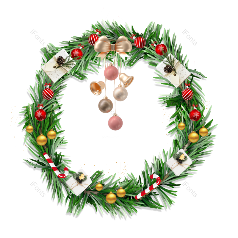 花环图片,圣诞花环元素,蝴蝶结PNG,礼物免抠素材