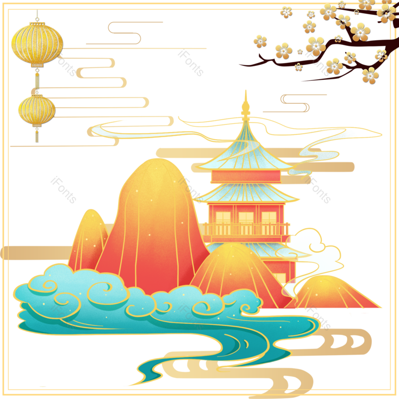 仙鹤图片,插画元素,云纹PNG,树枝免抠素材