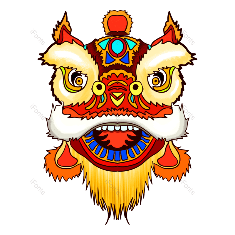 春节图片,手绘新年元素,狮子头PNG,新春免抠素材