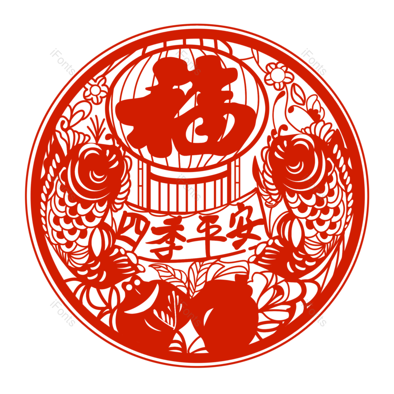 春节图片,窗花元素,剪纸PNG,福字免抠素材