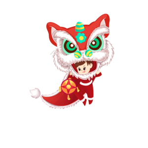 舞狮子 人物 喜庆 元宵 卡通手绘