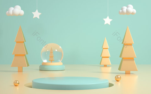C4D 圣诞节 清新 简约 大气 海报背景 水晶球 圣诞节背景