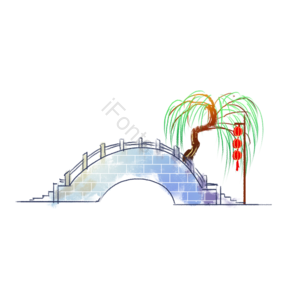 拱桥 柳树 水墨 古风 国潮 春季