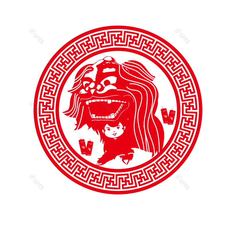 窗花图片,剪纸元素,爆竹PNG,舞狮免抠素材
