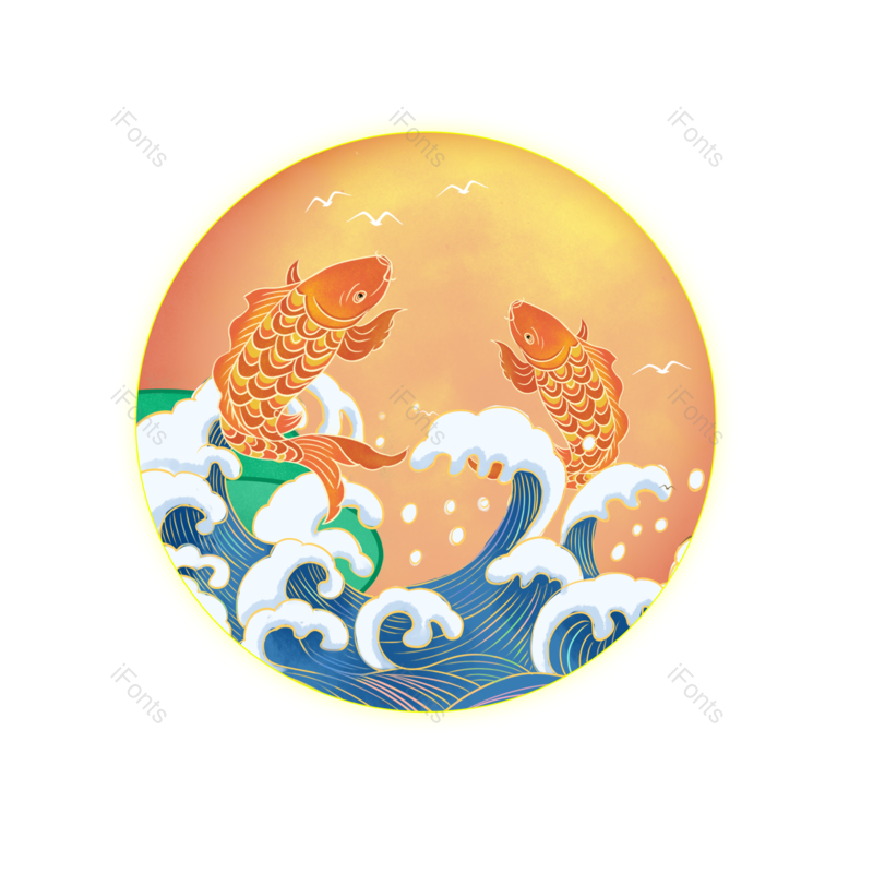 装饰图片,复古元素,中国风PNG,锦鲤免抠素材