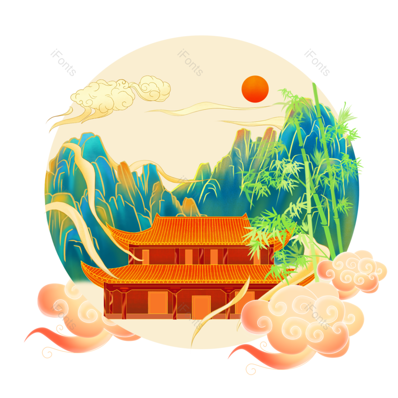 插画图片,云纹元素,树枝PNG,古风免抠素材