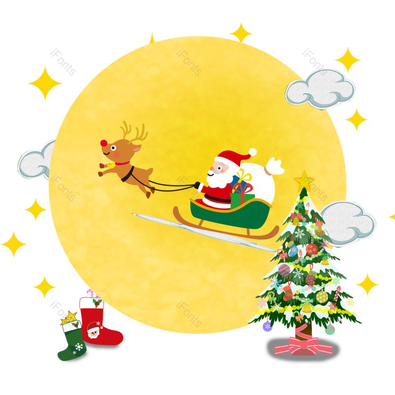 圣诞老人图片,月亮元素,星星PNG,礼物免抠素材