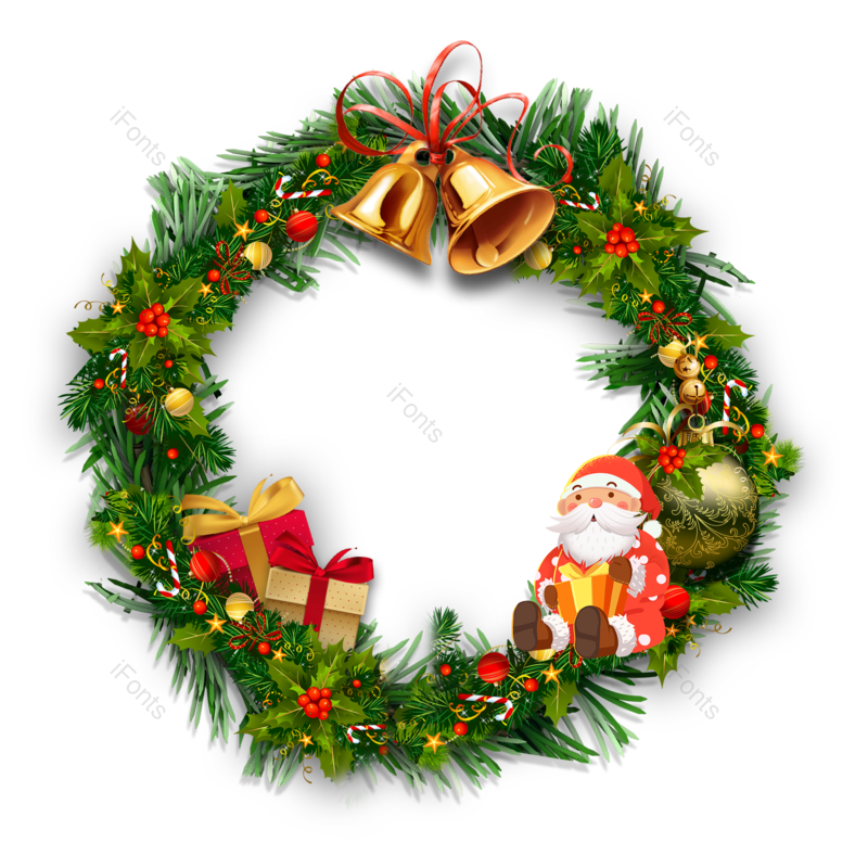 花环图片,圣诞花环元素,圣诞老人PNG,礼物免抠素材