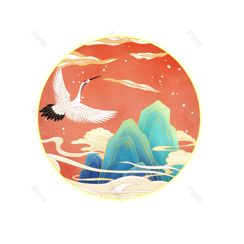 祥云图片,复古元素,中国风PNG,仙鹤免抠素材