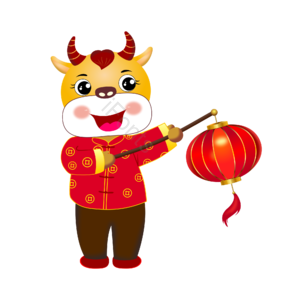 新年 春节 牛打灯笼 手绘牛 矢量手绘灯笼 年货节