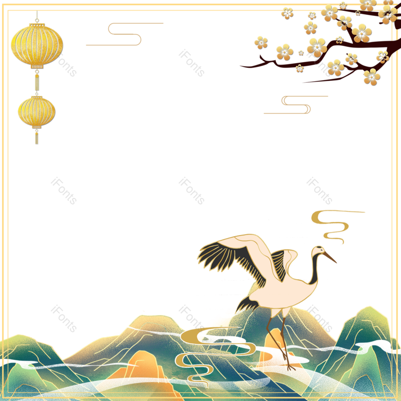 仙鹤图片,插画元素,树枝PNG,山水免抠素材