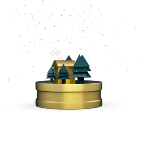 圣诞节 黑金 C4D 低多边形 圣诞小屋