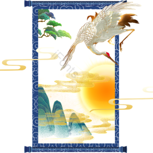 国潮 中国风 中式 仙鹤 大山 祥云 国潮风 复古风