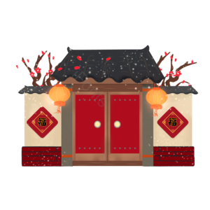 创意手绘 下雪天 古风庭院 雪景 庭院雪景