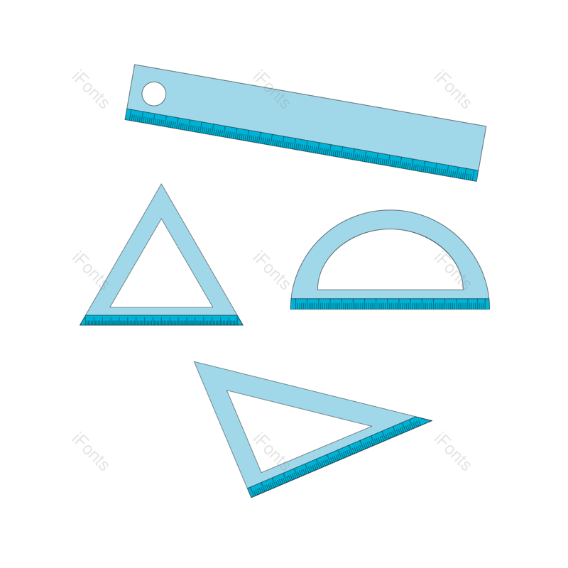 卡通图片,学习用品元素,蓝色PNG,尺子免抠素材