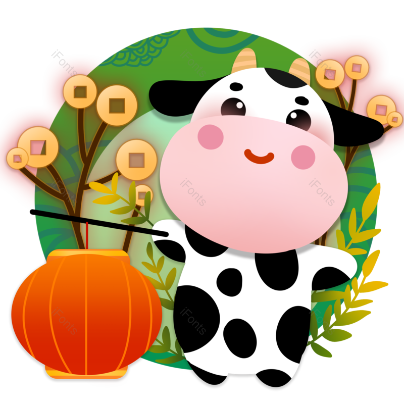 春节图片,灯笼元素,奶牛PNG,免抠素材